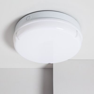 Ledkia 24W Circular LED Outdoor Ceiling Light Ø285 mm IP65 with PIR Motion Sensor and IP65 Emergency Light Hublot Cold White 6500K
