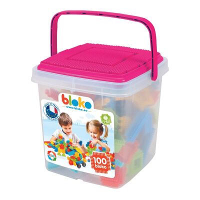 Barile portaoggetti rosa + 100 Bloko + 1 piastra di gioco - Gioco di costruzioni - A partire da 12 mesi - 503584