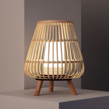 Ledkia Lampe de Table LED Portative pour Extérieur Rotin Tripoli Naturel 6