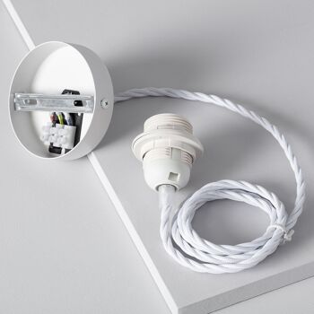 Ledkia Support avec Douille pour Lampe Suspendue avec Câble Textile Tressé Blanc Blanc 4