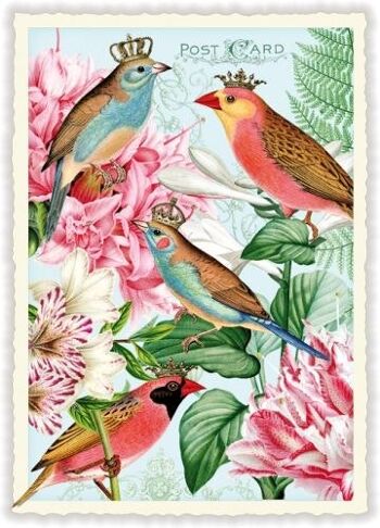 Fleurs avec oiseaux (sans texte) (SKU: PK907)