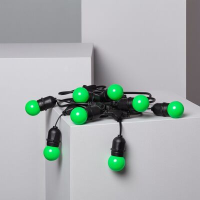 Ledkia Kit Guirnalda Luces Exterior 5.5m Negro + 8 Bombillas LED E27 G45 3W de Colores Verde