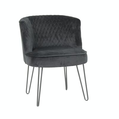 BLACK VELVET ARMCHAIR WITH BLACK QUILTED BACKREST 57X54X69CM RAJA