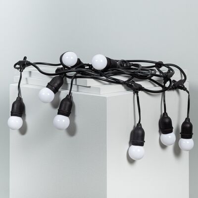 Ledkia Kit Lichterkette für den Außenbereich, 5,5 m, Schwarz + 8 LED-Lampen E27 G45 3 W in den Farben Weiß