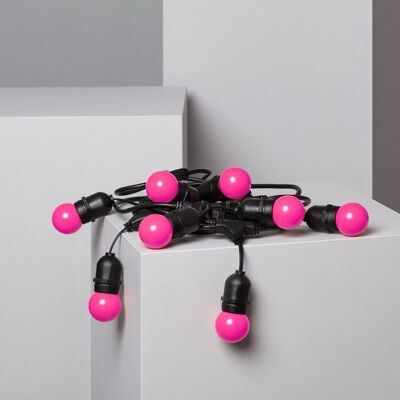 Ledkia Kit Lichterkette für den Außenbereich, 5,5 m, Schwarz + 8 LED-Lampen E27 G45 3 W in den Farben Rosa