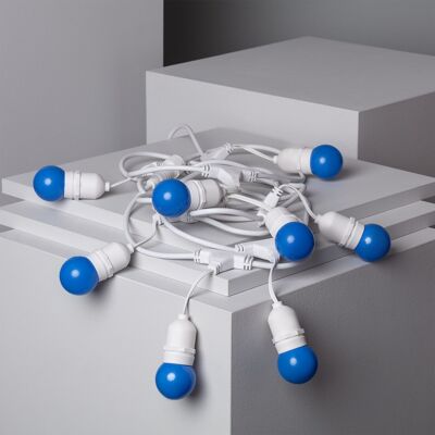 Ledkia Kit Lichterkette für den Außenbereich, 5,5 m, Weiß + 8 LED-Lampen E27 G45 3 W in den Farben Blau