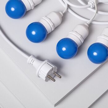 Ledkia Kit Guirlande Lumineuse Extérieur 5,5m Blanc + 8 Ampoules LED E27 G45 3W de Couleurs Bleues 6