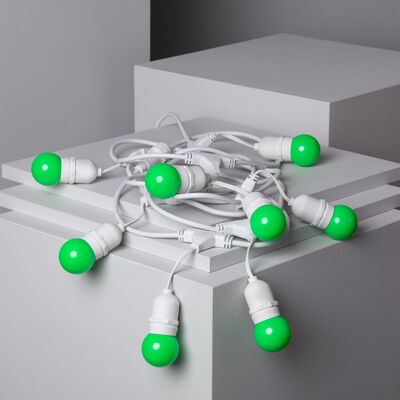 Ledkia Kit Guirnalda Luces Exterior 5.5m Blanco + 8 Bombillas LED E27 G45 3W de Colores Verde