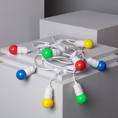 Ledkia Kit Lichterkette für den Außenbereich, 5,5 m, Weiß + 8 LED-Lampen E27 G45 3 W in mehrfarbigen Farben