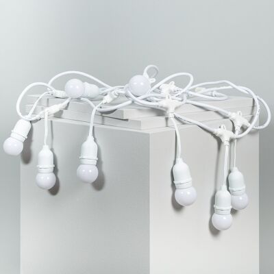 Ledkia Kit Lichterkette für den Außenbereich, 5,5 m, Weiß + 8 LED-Lampen E27 G45 3 W in den Farben Weiß