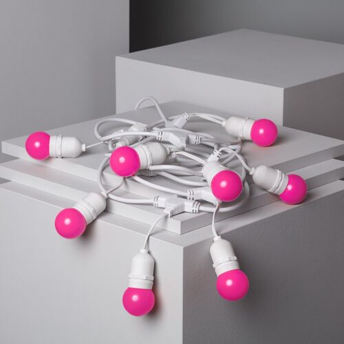 Ledkia Kit Guirnalda Luces Exterior 5.5m Blanco + 8 Bombillas LED E27 G45 3W de Colores Rosa
