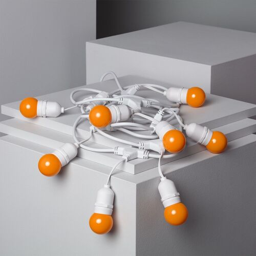 Ledkia Kit Guirnalda Luces Exterior 5.5m Blanco + 8 Bombillas LED E27 G45 3W de Colores Naranja
