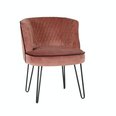 FAUTEUIL EN VELOURS ROSE AVEC DOSSIER MATELASSE ET PIEDS EN METAL NOIR 57X54X69 RAJA