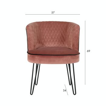 FAUTEUIL EN VELOURS ROSE AVEC DOSSIER MATELASSE ET PIEDS EN METAL NOIR 57X54X69 RAJA 5