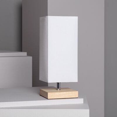 Ledkia Table Lamp in Wood and White Haarle Fabric