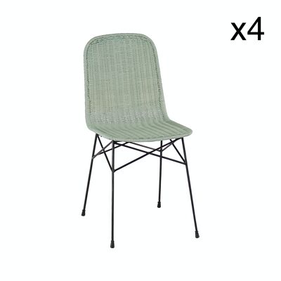 SET OF 4 LINDEN GREEN RATTAN CHAIRS WITH BLACK METAL LEGS 42X51X82CM AGLAE