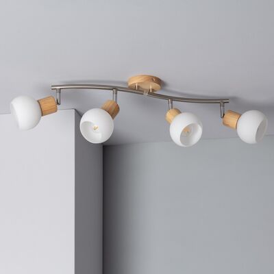 Ledkia Wood and Metal Ceiling Lamp 4 Spotlights Komori White