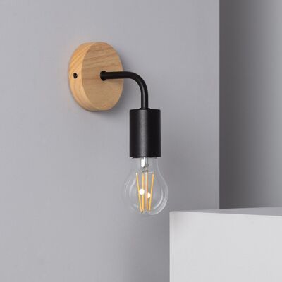 Ledkia Lámpara de Pared de Madera y Metal Jedali Negro