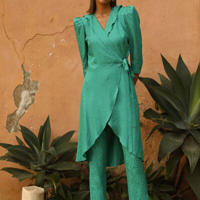 ALEXANDRA green jacquard shirt and pants set