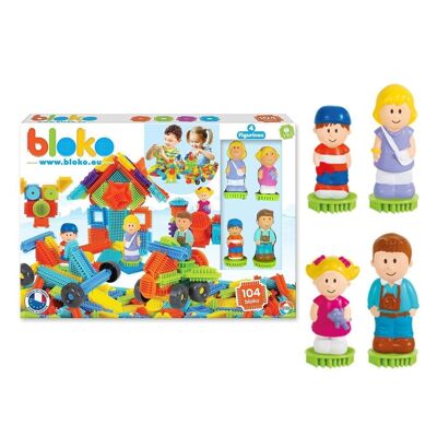 Box of 100 Bloko + 4 Family 3D Figures - Construction Game - From 12 months - 503627