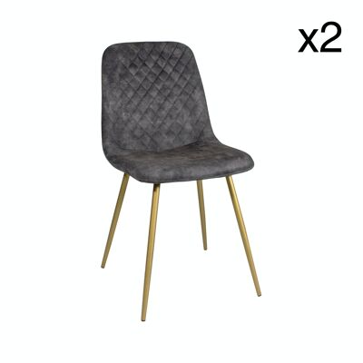 LOT DE 2 CHAISES EN VELOURS GRIS AVEC PIEDS EN METAL DORE 56X43.5XHT89CM BRACH