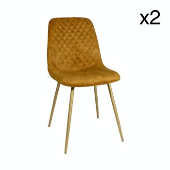 LOT DE 2 CHAISES EN VELOURS SAFRAN AVEC PIEDS EN METAL DORE 56X43.5XH89CM BRACH 1