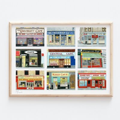 Glasgow Cafés - A3-Illustrationsdruck