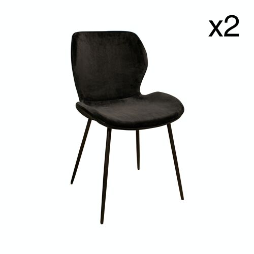 LOT DE 2 CHAISES EN VELOURS NOIR AVEC PIEDS EN METAL NOIR 53X46X83.5CM IBRA