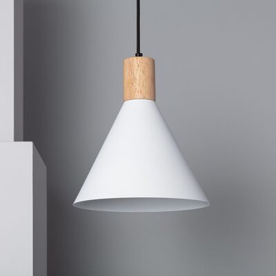 Ledkia Pendant Lamp Metal and Wood Arbat White