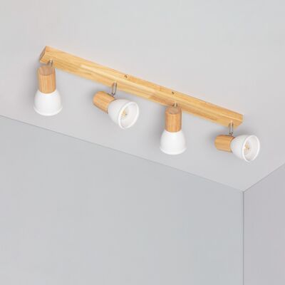 Ledkia Ceiling Lamp Wood and Metal 4 Spotlights Tautau White