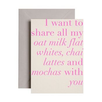 Partager mon lait d'avoine plat blanc avec vous carte de Saint Valentin | Carte d'amour 2