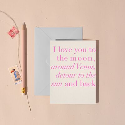 Ich liebe dich bis zum Mond Valentinstagskarte | Valentinstag-Liebeskarte