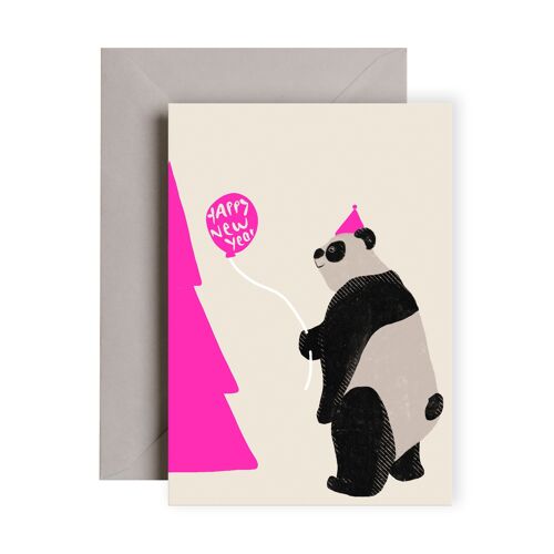 Christmas and New Year Panda Bear Neon Card 