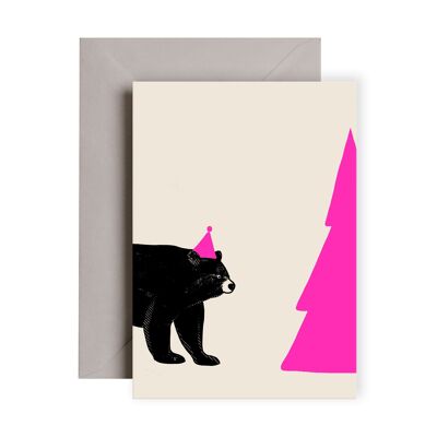 Christmas Black Bear Neon Card 