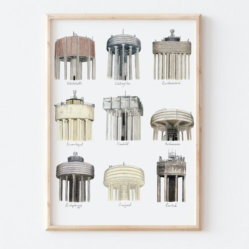Glasgow Water Towers - A3 illustration print