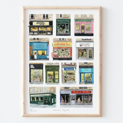 Shopfronts of Dennistoun, Glasgow - A3 illustration print