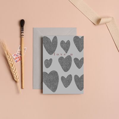 Love U Black Hearts Carte de voeux Saint Valentin | Saint Valentin | Carte d'amour