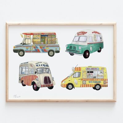 Ice Cream Vans - impression d'illustration A3