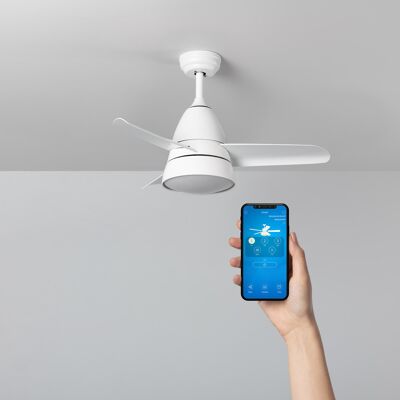 Ledkia White Industrial LED Ceiling Fan 91cm WiFi Selectable (Warm-Neutral-Cold)