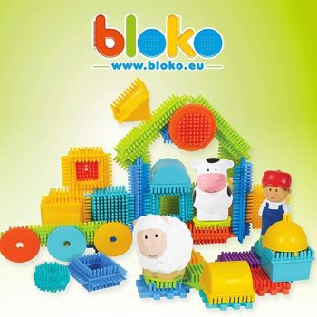 Coffret 100 Bloko + 1 Ferme + 3 Figurines 3D - Jeu de Construction 1er Age - Dès 12 mois - 503634 3
