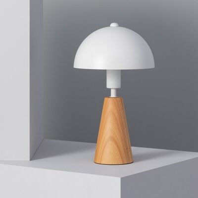 Ledkia Mattweiße Dayad-Tischlampe aus Metall und Holz