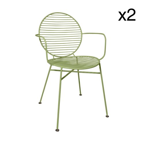 LOT DE 2 FAUTEUILS DE TABLE EN METAL VERT 57X55.5XH86CM MADISON