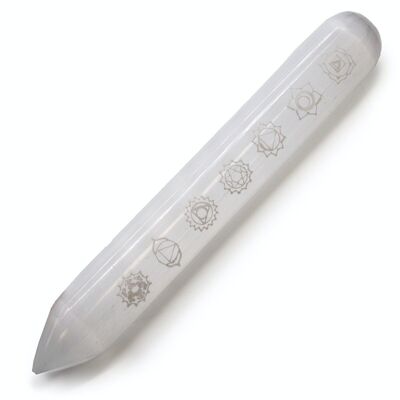 SelW-13 - Selenite Wand - 16 cm (Point one End) 7 Chakra - Sold in 1x unit/s per outer