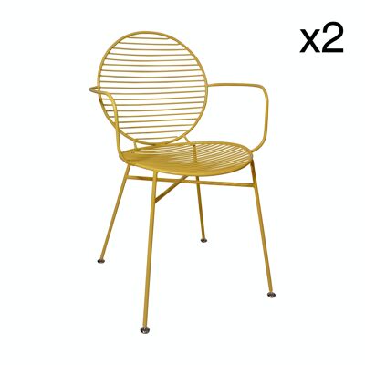 LOT 2 TABLE ARMCHAIRS IN YELLOW METAL 57X55.5XH86CM MADISON