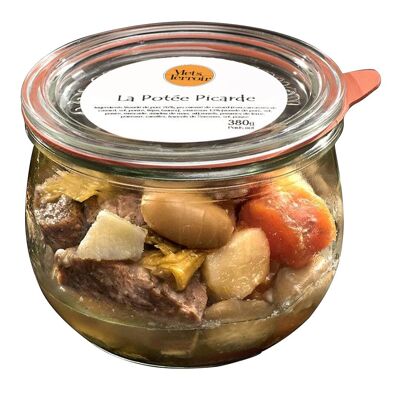 Guiso de Picardía: carne y verduras cocidas a fuego lento en su caldo para disfrutar en la jarra.