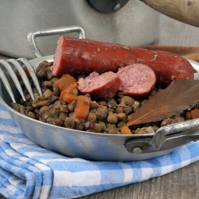 Morteau Sausage with Lentils and Vegetables: Tasty Franc-Comtoise Recipe in a Jar.