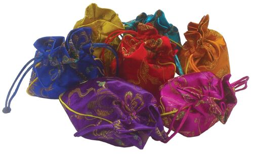 Silky brocade pouch with drawstring