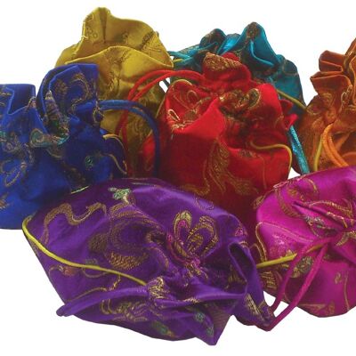 Silky brocade pouch with drawstring