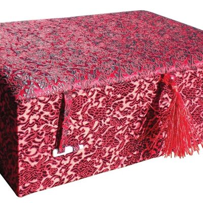 Große rote Brokat-Box mit Blumenmuster