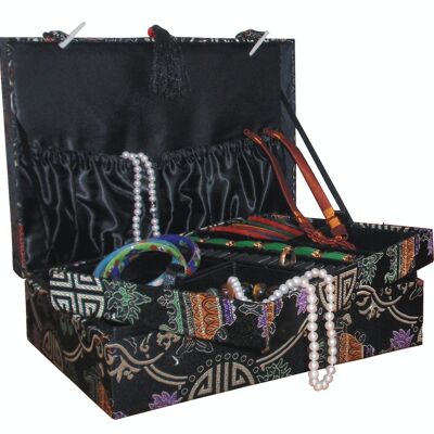 Large Black Longevity Brocade Box